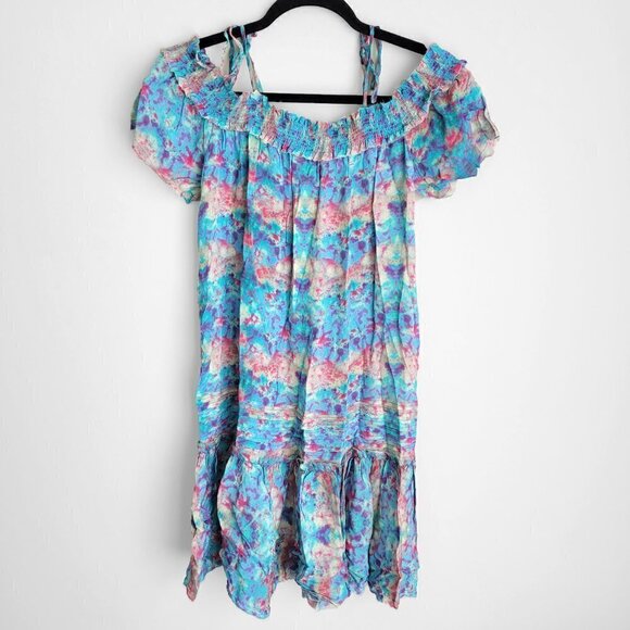 NWT Anthropologie Pepin  Willa Watercolor Ruched Shoulder Boho Mini Dress - Picture 8 of 12
